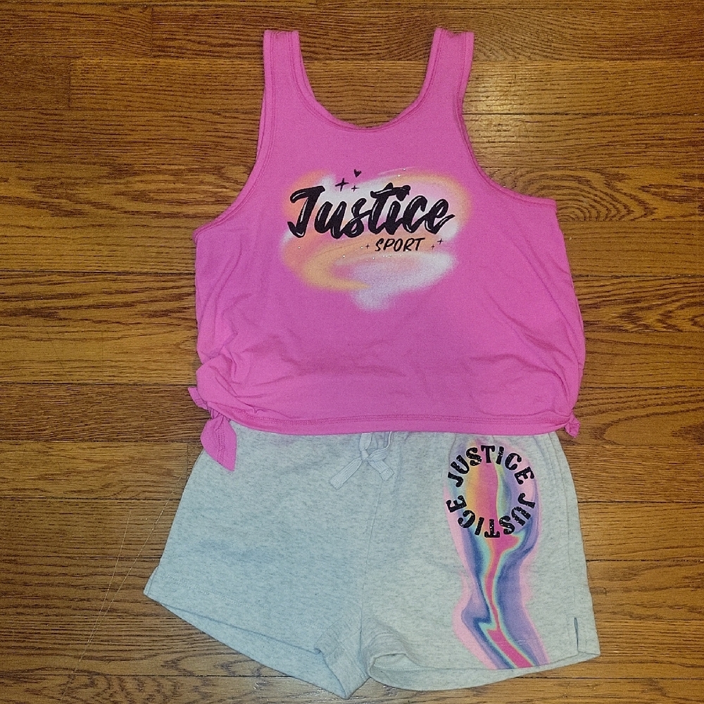 Justice Sport Pink Tank with Gray Shorts Size M